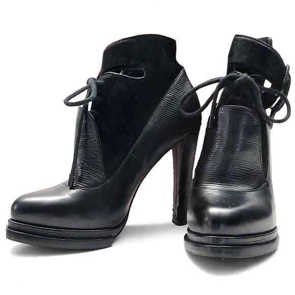 Alexander Wang Black Leather Ankle Lace Up Moto Boots Booties Size US 6.5 - Picture 1 of 13